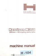 Harrison-Harrison M350, 15in Swing Centre Lathe, Owner\'s Manual-M350-01